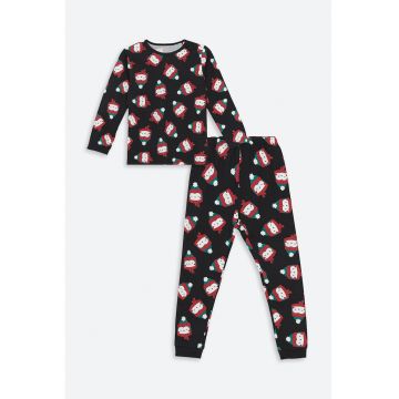 Pijama de bumbac cu imprimeu pinguini