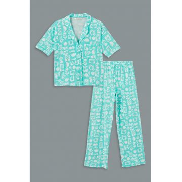 Pijama de bumbac cu pantaloni lungi