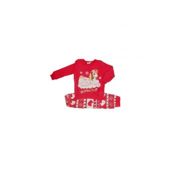 Pijama de bumbac cu tematica de Craciun -  0681 - Rosu - 110 cm - 5 ani