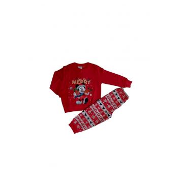 Pijama de bumbac cu tematica de Craciun -  Just be Merry - Rosu aprins - 110 CM - 5 ani