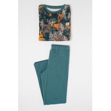 Pijama din amestec de bumbac cu model abstract