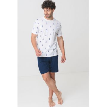 Pijama din bumbac cu imprimeu