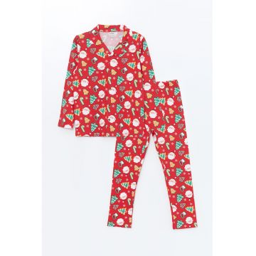 Pijama din bumbac cu imprimeu tematic de Craciun