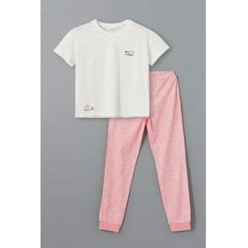 Pijama din bumbac cu maneci scurte