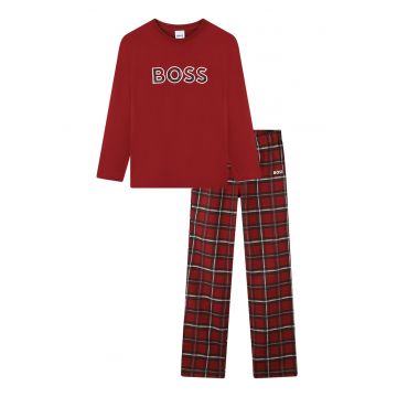 Pijama din bumbac cu model tartan