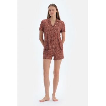 Pijama din bumbac si modal cu animal print