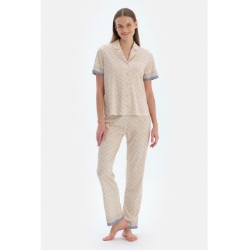 Pijama din bumbac si modal cu maneci scurte