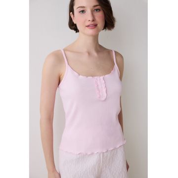 Pijama fara maneci - Alb - Roz pastel -