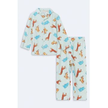 Pijama lunga de bumbac cu imprimeu