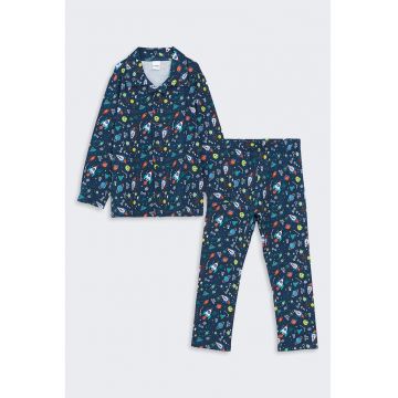 Pijama lunga de bumbac cu tematica spatiala