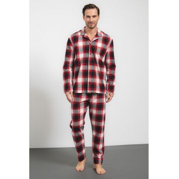 Pijama lunga din bumbac cu model in carouri