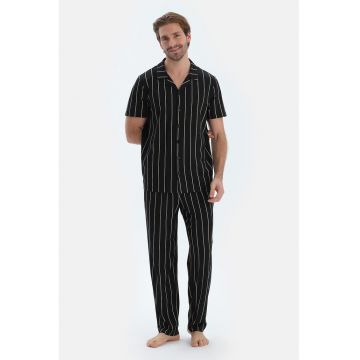 Pijama lunga din bumbac si modal cu model in dungi