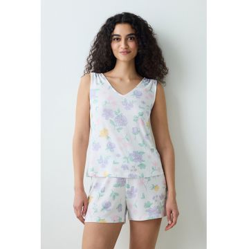 Top de pijama cu imprimeu - fara maneci