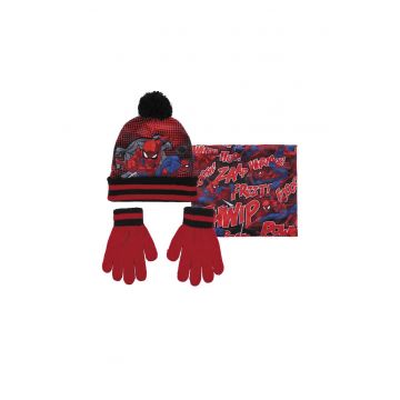 Set caciula-fular-manusi  Masura unica Rosu/Negru