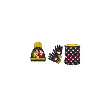 Set caciula-fular-manusi Pokemon - Masura Unica - Negru/Galben