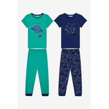Set de pijama cu maneci scurte si imprimeu - 4 piese