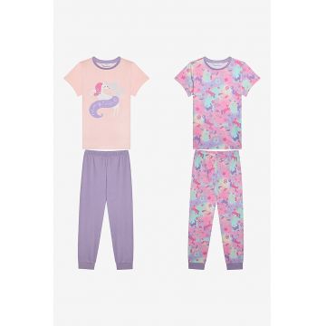 Set de pijama de bumbac cu imprimeu grafic - 4 piese