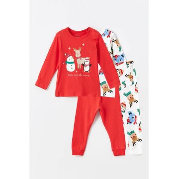 Set de pijamale de bumbac cu model de Craciun- 2 perechi