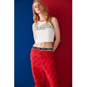 Top crop de pijama cu imprimeu