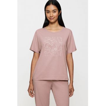 Top de pijama din bumbac cu maneci scurte