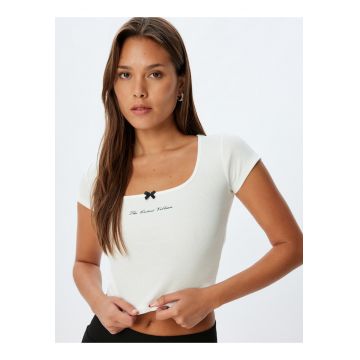 Tricou crop de pijama cu decolteu patrat
