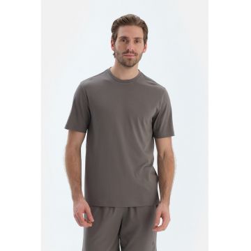 Tricou de pijama din bumbac si modal cu model uni