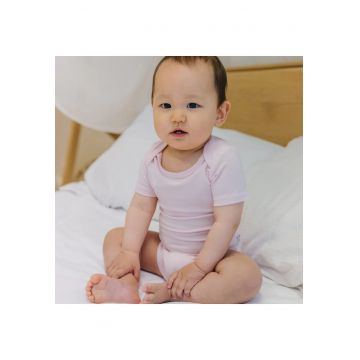 Body cu maneca scurta din bambus -  Roz - pentru fetite