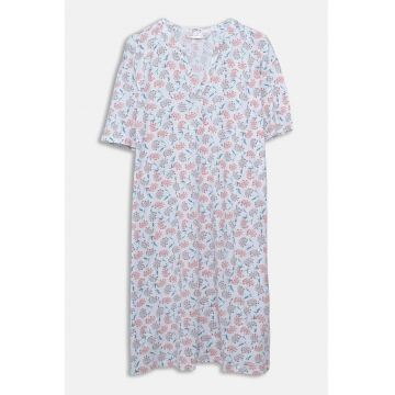 Camasa de noapte cu maneci scurte - model floral si decolteu la baza gatului