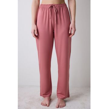 Pantaloni de pijama cu talie inalta si snur de ajustare
