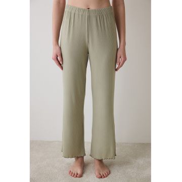 Pantaloni de pijama evazati cu talie inalta