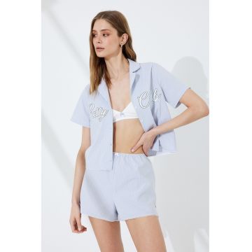 Pantaloni scurti de pijama din amestec de bumbac cu model in dungi