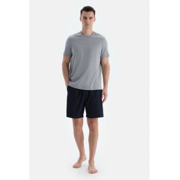 Pantaloni scurti de pijama din amestec de bumbac cu model in dungi