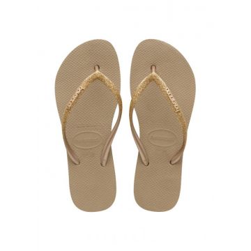 Papuci Havaianas cu talpa groasa din cauciuc natural,  bej cu glitter