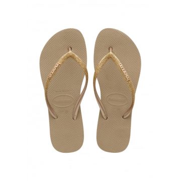 Papuci Havaianas cu talpa groasa din cauciuc natural,  bej cu glitter