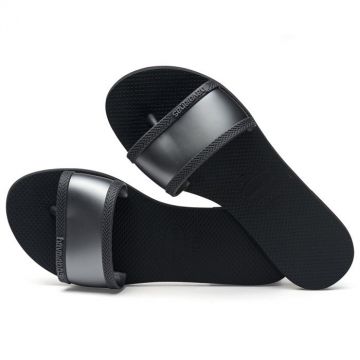 Papuci Havaianas slim din cauciuc natural cu banda gri si negru