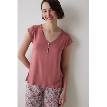 Pijama capri cu imprimeu floral