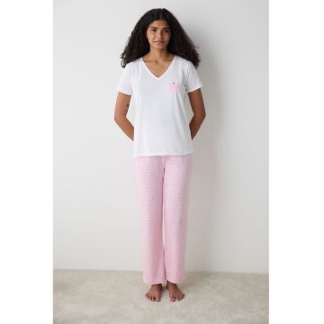 Pijama cu imprimeu grafic si pantaloni lungi
