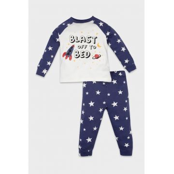 Pijama cu imprimeu grafic si pantaloni lungi