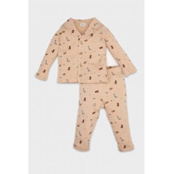 Pijama cu imprimeu grafic si pantaloni lungi