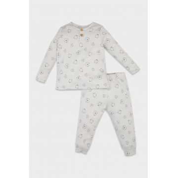 Pijama cu imprimeu grafic si pantaloni lungi