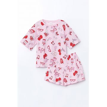 Pijama cu imprimeu grafic si pantaloni scurti