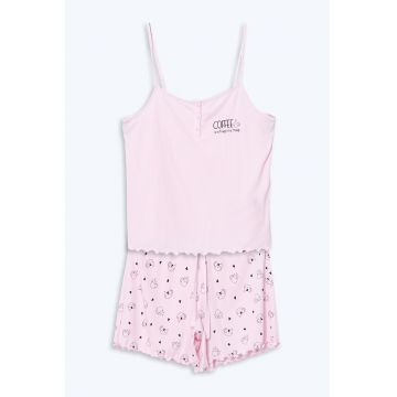 Pijama cu imprimeu si pantaloni scurti