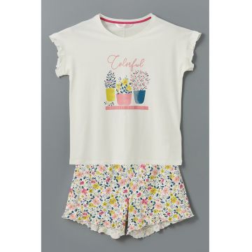 Pijama cu maneci scurte si imprimeu
