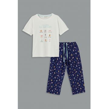 Pijama cu maneci scurte si imprimeu