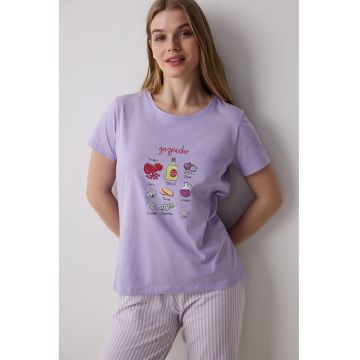 Pijama cu maneci scurte si imprimeu