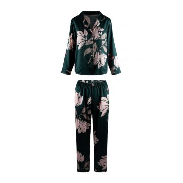 Pijama cu model floral si aspect de satin