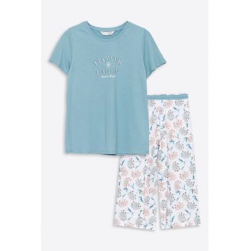 Pijama cu model floral si pantaloni capri