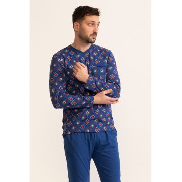Pijama cu pantaloni lungi si model geometric
