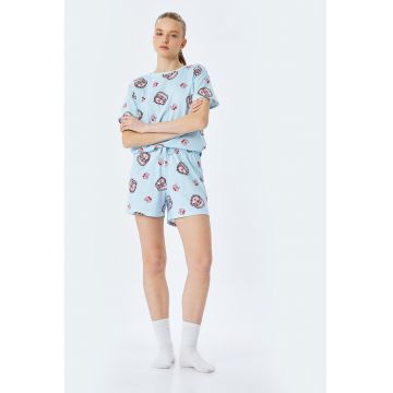 Pijama cu pantaloni scurti - cordon in talie si model