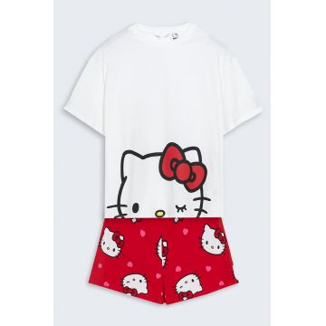 Pijama cu pantaloni scurti cu model Hello Kitty